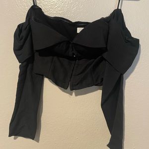 LPA black bustier, crop top with off shoulder long sleeves